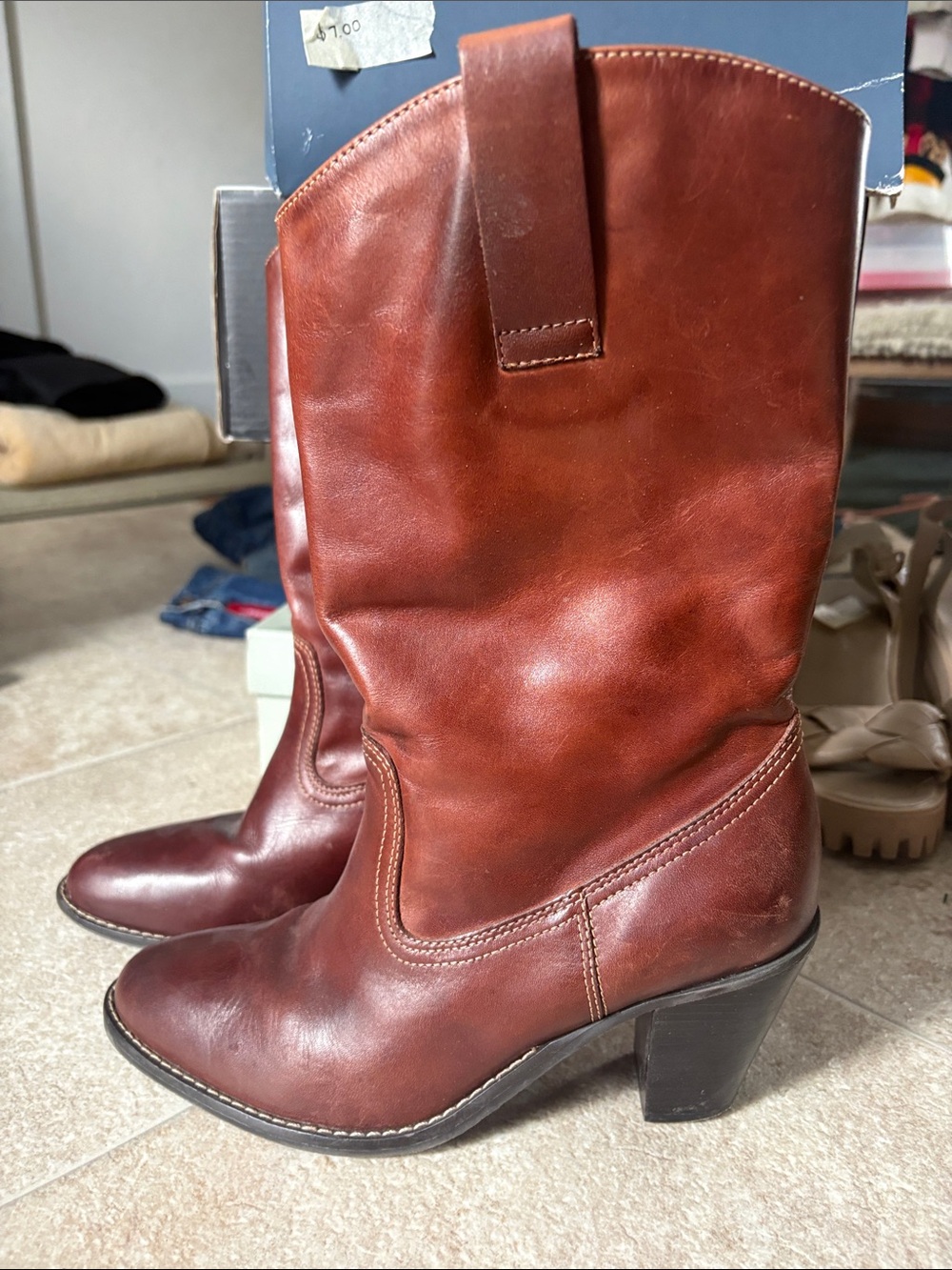 Bakers Women's Brown Leather Western Mid-Calf Boots
